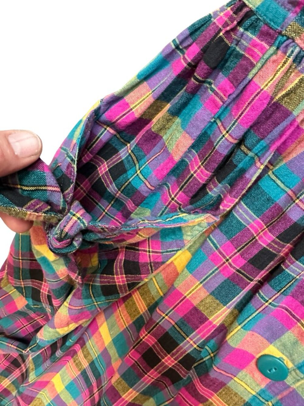 Vintage Multicolor Black Pink Plaid W's M 100% Cotton Button Front Dress Pockets - Picture 6 of 12